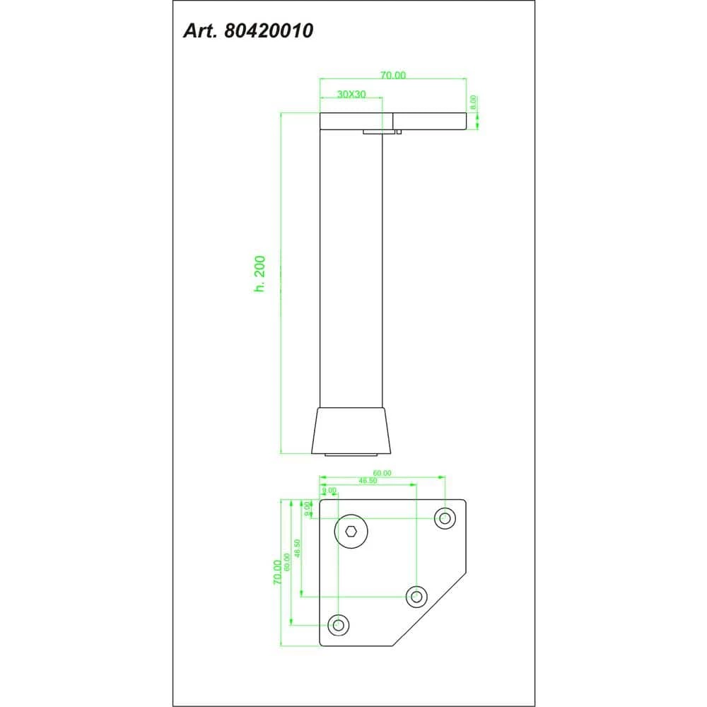 7 7/8 in. (200 mm) Aluminum Square Furniture Leg with leveling Glide by Richelieu Hardware 4 7 7/8 in. (200 mm) Aluminum Square Furniture Leg with leveling Glide by Richelieu Hardware - Image 2
