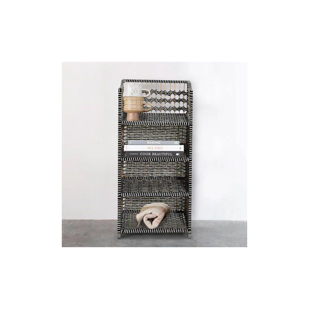18.9 in. Wide Black and White Paper Rope 4 Shelves Standard Bookcase by HOUSEHOLD ESSENTIALS 7 18.9 in. Wide Black and White Paper Rope 4 Shelves Standard Bookcase by HOUSEHOLD ESSENTIALS - Image 5