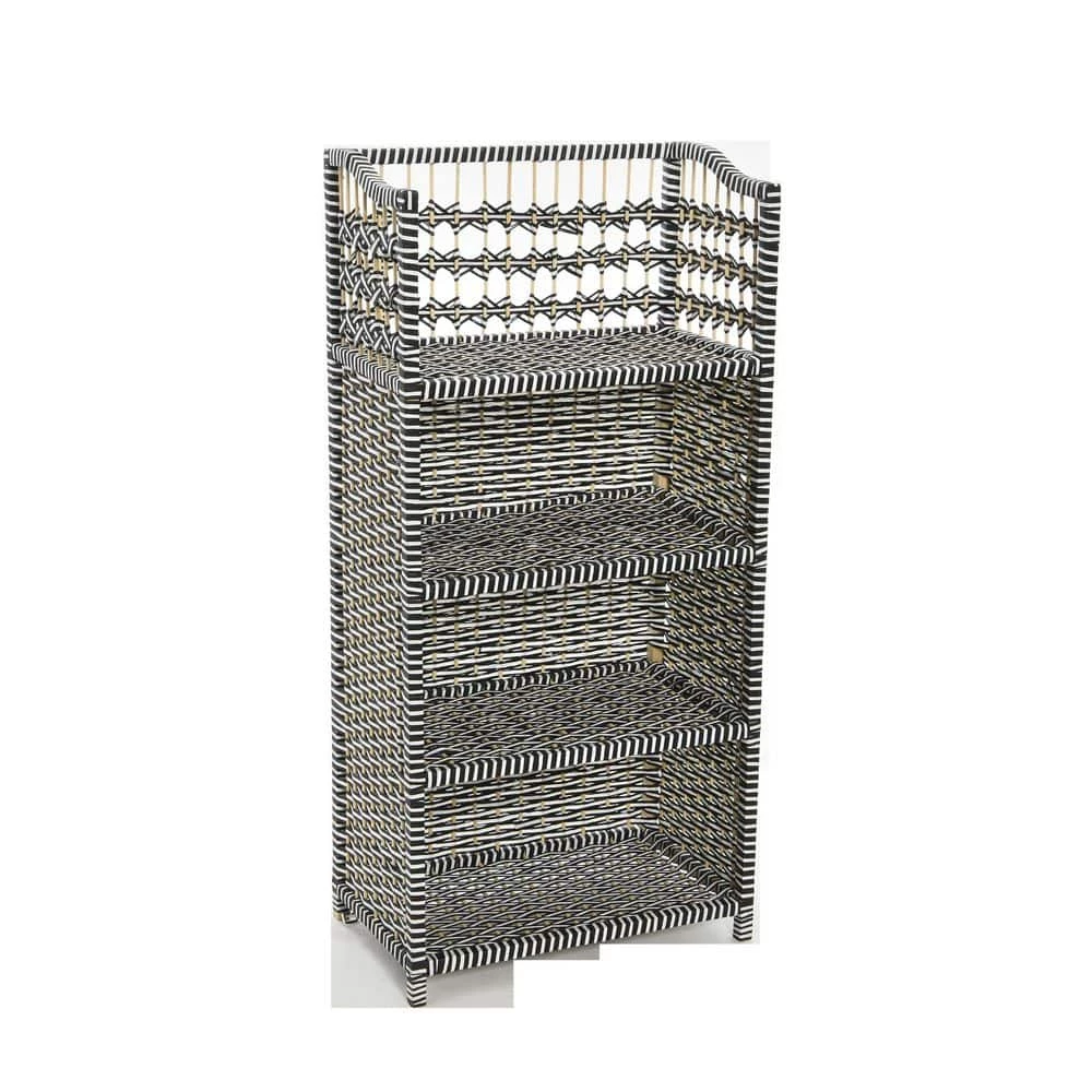 18.9 in. Wide Black and White Paper Rope 4 Shelves Standard Bookcase by HOUSEHOLD ESSENTIALS 3 18.9 in. Wide Black and White Paper Rope 4 Shelves Standard Bookcase by HOUSEHOLD ESSENTIALS