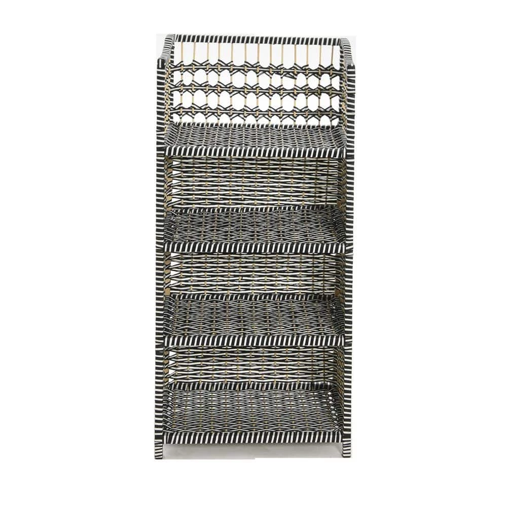18.9 in. Wide Black and White Paper Rope 4 Shelves Standard Bookcase by HOUSEHOLD ESSENTIALS 4 18.9 in. Wide Black and White Paper Rope 4 Shelves Standard Bookcase by HOUSEHOLD ESSENTIALS - Image 2