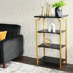 Crown Modern 4-Tier Wood Shelf, Black Oak by HOUSEHOLD ESSENTIALS -Richelieu Hardware Sales black gold household essentials bookcases bookshelves hh8239 1 31 1000