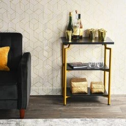 23 in. Wood Shelf Crown Modern Bookcase, Black Oak (3-Tier) by HOUSEHOLD ESSENTIALS -Richelieu Hardware Sales black gold household essentials bookcases bookshelves hh8243 1 31 1000