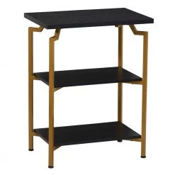 23 in. Wood Shelf Crown Modern Bookcase, Black Oak (3-Tier) by HOUSEHOLD ESSENTIALS