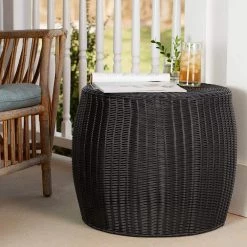 Resin Wicker 20 in. Black Side Table, Accent Table or Storage Container by HOUSEHOLD ESSENTIALS -Richelieu Hardware Sales black household essentials end side tables ml 5009 31 1000