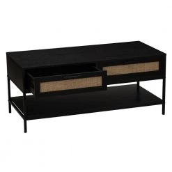 49 in. Black Oak Finish Rectangle Particle Board Coffee Table With Woven Rattan Drawers by HOUSEHOLD ESSENTIALS -Richelieu Hardware Sales black oak black household essentials coffee tables hh8263 1 4f 1000