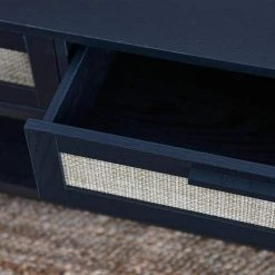 49 in. Black Oak Finish Rectangle Particle Board Coffee Table With Woven Rattan Drawers by HOUSEHOLD ESSENTIALS -Richelieu Hardware Sales black oak black household essentials coffee tables hh8263 1 76 1000