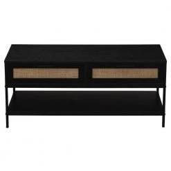 49 in. Black Oak Finish Rectangle Particle Board Coffee Table With Woven Rattan Drawers by HOUSEHOLD ESSENTIALS -Richelieu Hardware Sales black oak black household essentials coffee tables hh8263 1 c3 1000