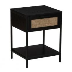 17 in. Woven Square Black Oak Rattan End Table by HOUSEHOLD ESSENTIALS