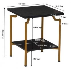 18.5 in Crown Square Black Oak Modern Wood Side Table with Gold Metal Frame by HOUSEHOLD ESSENTIALS -Richelieu Hardware Sales black oak gold household essentials end side tables hh8248 1 4f 1000