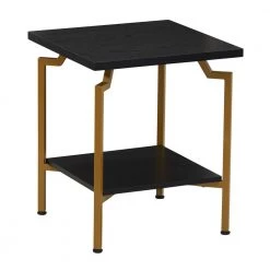 18.5 in Crown Square Black Oak Modern Wood Side Table with Gold Metal Frame by HOUSEHOLD ESSENTIALS