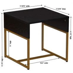 17.71 in. Black Oak Square Particle Board Wrap End Table with Gold Metal Frame by HOUSEHOLD ESSENTIALS -Richelieu Hardware Sales black oak gold household essentials end side tables hh8257 1 1f 1000