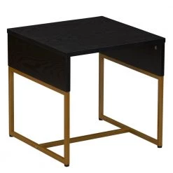 17.71 in. Black Oak Square Particle Board Wrap End Table with Gold Metal Frame by HOUSEHOLD ESSENTIALS