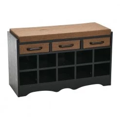 19.75 in. H x 32 in. W Hallway Black Oak Rectangular 10-Pocket Entry Bench by HOUSEHOLD ESSENTIALS