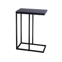 10.25 in. Black Oak Wide C-Shaped Side Table Black Metal Frame and Finish Top by HOUSEHOLD ESSENTIALS