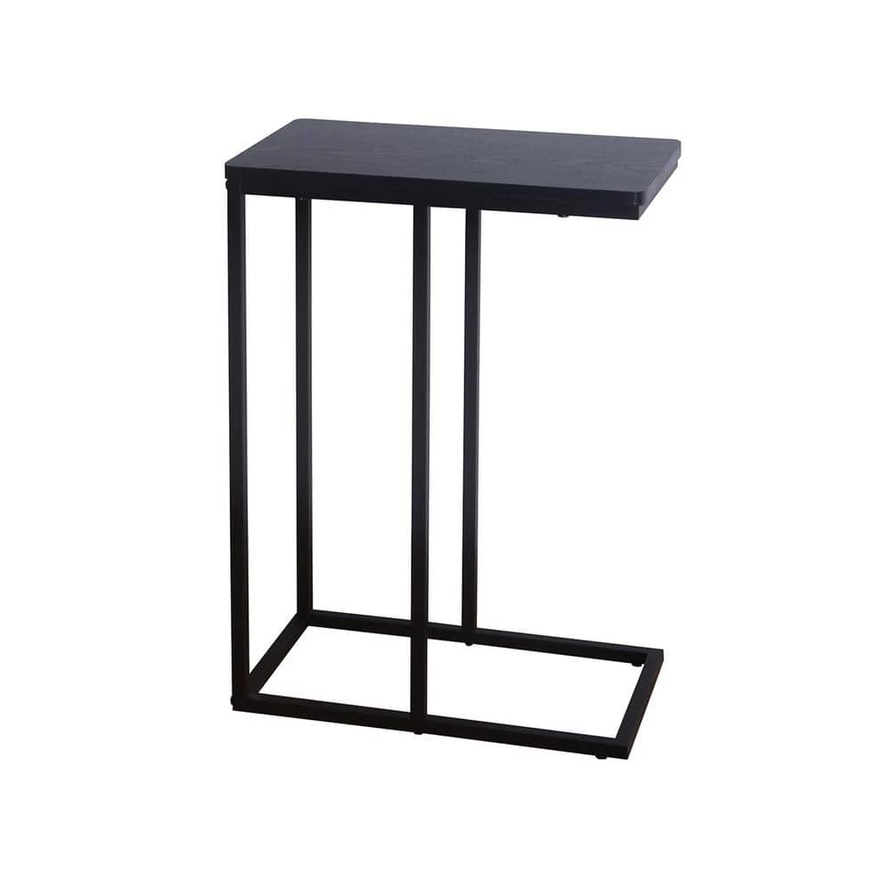 10.25 in. Black Oak Wide C-Shaped Side Table Black Metal Frame and Finish Top by HOUSEHOLD ESSENTIALS 3 10.25 in. Black Oak Wide C-Shaped Side Table Black Metal Frame and Finish Top by HOUSEHOLD ESSENTIALS