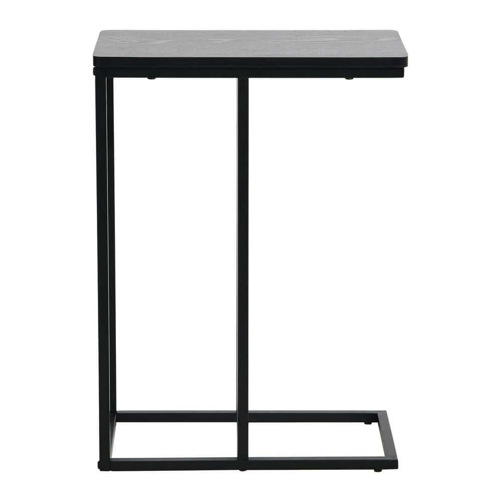10.25 in. Black Oak Wide C-Shaped Side Table Black Metal Frame and Finish Top by HOUSEHOLD ESSENTIALS 4 10.25 in. Black Oak Wide C-Shaped Side Table Black Metal Frame and Finish Top by HOUSEHOLD ESSENTIALS - Image 2