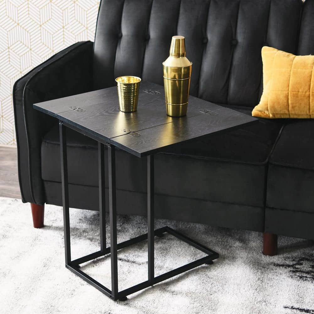 Jamestown Folding Black Oak Square C-Table 23 in. H x 12 in. to 24 in. W x 19 in. D by HOUSEHOLD ESSENTIALS 4 Jamestown Folding Black Oak Square C-Table 23 in. H x 12 in. to 24 in. W x 19 in. D by HOUSEHOLD ESSENTIALS - Image 2