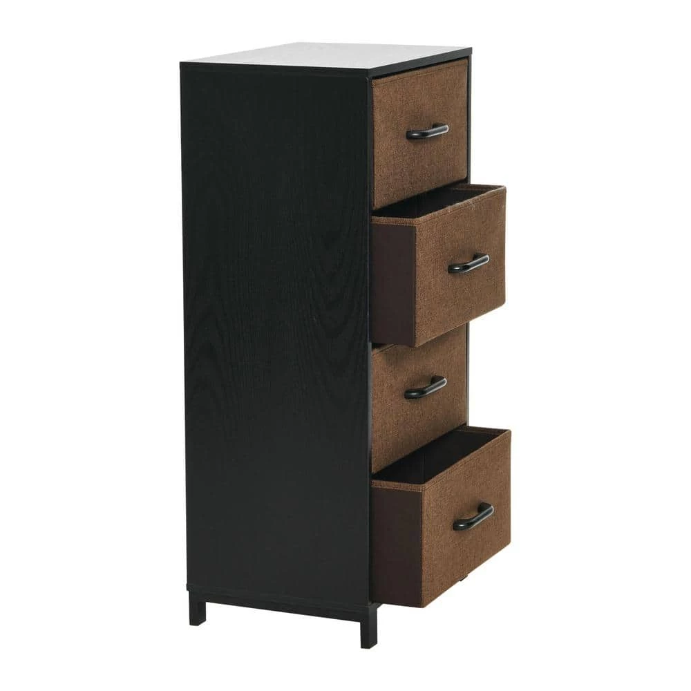 Hallway Narrow Black Oak 4-Drawer Chest 33.25 in. H x 16 in. W x 12 in. D by HOUSEHOLD ESSENTIALS 4 Hallway Narrow Black Oak 4-Drawer Chest 33.25 in. H x 16 in. W x 12 in. D by HOUSEHOLD ESSENTIALS - Image 2