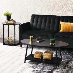 Jamestown 23.43 in. 2 Tier Coffee Table, Top Tier Oval, Lower Tier Rectangular, Black Oak by HOUSEHOLD ESSENTIALS -Richelieu Hardware Sales black oak household essentials coffee tables 8178 1 31 1000