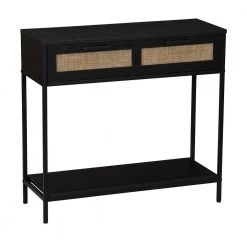 31.29 in. Black Oak Rectangle Particle Board Console Table with Woven Rattan Drawers by HOUSEHOLD ESSENTIALS