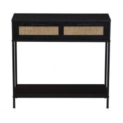 31.29 in. Black Oak Rectangle Particle Board Console Table with Woven Rattan Drawers by HOUSEHOLD ESSENTIALS -Richelieu Hardware Sales black oak household essentials console tables hh8267 1 c3 1000