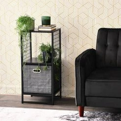 13.23 in. L x 14.45 in. W x 28.15 in. H 2 Rectangle Cube Wall Unit End Table with Mesh Side Panels, Black Oak by HOUSEHOLD ESSENTIALS -Richelieu Hardware Sales black oak household essentials end side tables 8182 1 31 1000