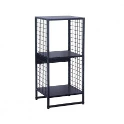 13.23 in. L x 14.45 in. W x 28.15 in. H 2 Rectangle Cube Wall Unit End Table with Mesh Side Panels, Black Oak by HOUSEHOLD ESSENTIALS