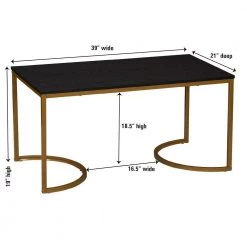 Half-Moon 39.37 in. Black Oak Finsh Rectangle Particle Board Coffee Table With Metal Gold Frame by HOUSEHOLD ESSENTIALS -Richelieu Hardware Sales black wood grain household essentials coffee tables hh8252 1 1f 1000