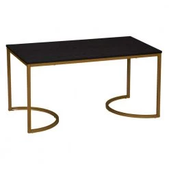 Half-Moon 39.37 in. Black Oak Finsh Rectangle Particle Board Coffee Table With Metal Gold Frame by HOUSEHOLD ESSENTIALS