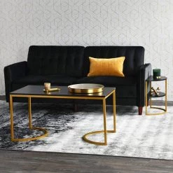 Half-Moon 39.37 in. Black Oak Finsh Rectangle Particle Board Coffee Table With Metal Gold Frame by HOUSEHOLD ESSENTIALS -Richelieu Hardware Sales black wood grain household essentials coffee tables hh8252 1 fa 1000