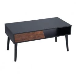 18.5 in. H x 19.69 in. D Coffee Table with Storage Shelf and Drawer in Brown and Black by HOUSEHOLD ESSENTIALS