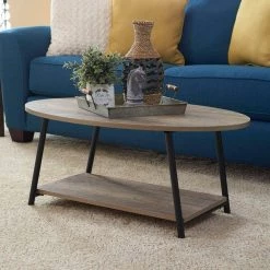 40 in. Brown Medium Oval Wood Coffee Table with Storage by HOUSEHOLD ESSENTIALS