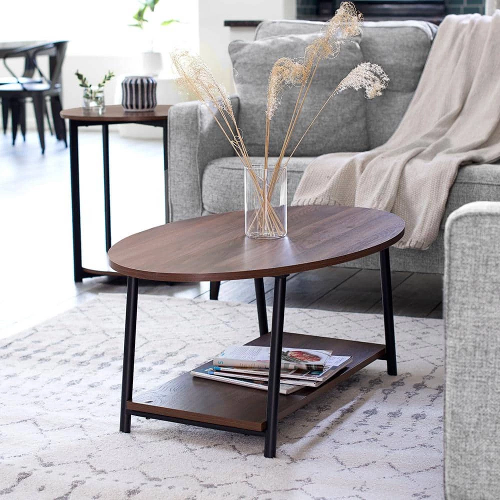 39 .4 in. L Brown 16.3 in. H Round Wood Top Coffee Table with 2 tiers by HOUSEHOLD ESSENTIALS 8 39 .4 in. L Brown 16.3 in. H Round Wood Top Coffee Table with 2 tiers by HOUSEHOLD ESSENTIALS - Image 6