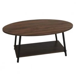 39 .4 in. L Brown 16.3 in. H Round Wood Top Coffee Table with 2 tiers by HOUSEHOLD ESSENTIALS