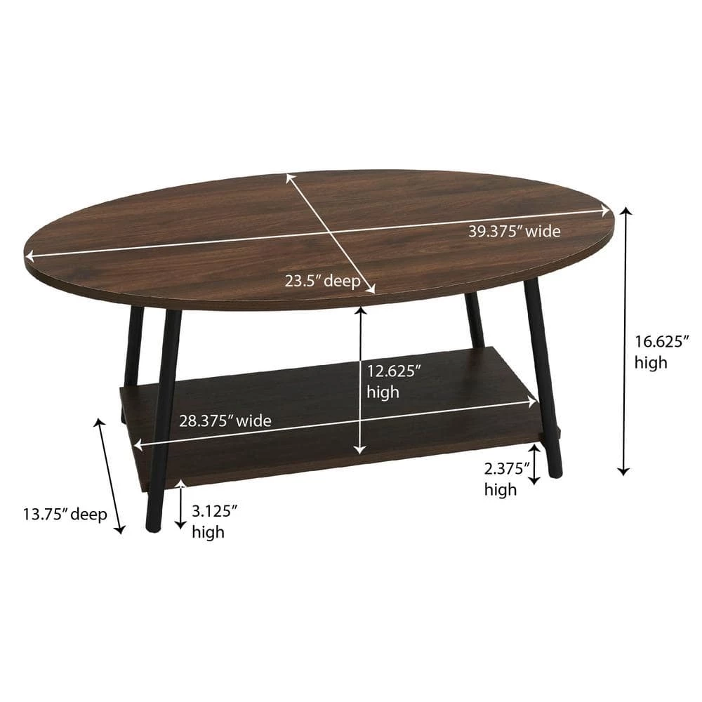 39 .4 in. L Brown 16.3 in. H Round Wood Top Coffee Table with 2 tiers by HOUSEHOLD ESSENTIALS 5 39 .4 in. L Brown 16.3 in. H Round Wood Top Coffee Table with 2 tiers by HOUSEHOLD ESSENTIALS - Image 3