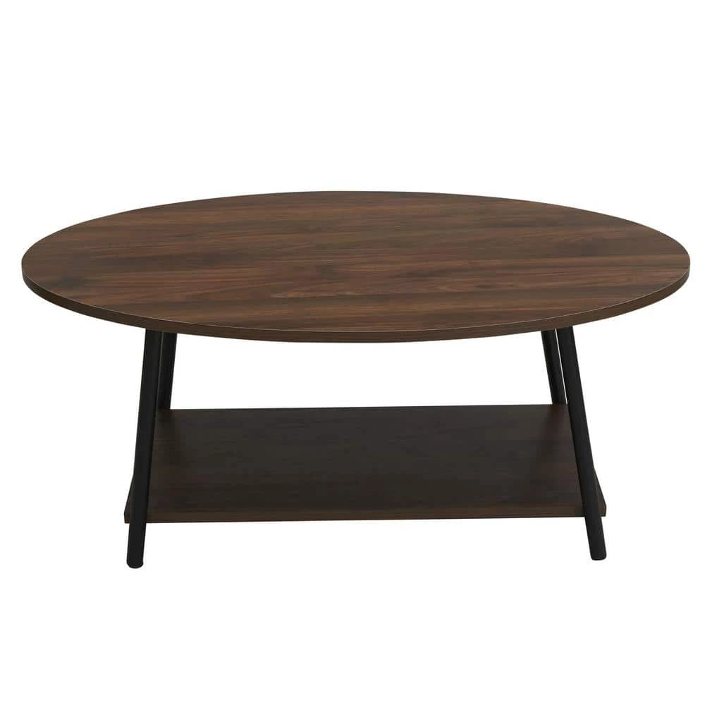 39 .4 in. L Brown 16.3 in. H Round Wood Top Coffee Table with 2 tiers by HOUSEHOLD ESSENTIALS 4 39 .4 in. L Brown 16.3 in. H Round Wood Top Coffee Table with 2 tiers by HOUSEHOLD ESSENTIALS - Image 2