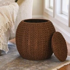 17 in. Barrel Basket Side Table in Brown Handwoven Paper Rope by HOUSEHOLD ESSENTIALS -Richelieu Hardware Sales brown household essentials end side tables ml 4228 31 1000