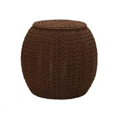 17 in. Barrel Basket Side Table in Brown Handwoven Paper Rope by HOUSEHOLD ESSENTIALS