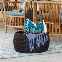 9 in. H Brown Resin Wicker Foot Stool Ottoman by HOUSEHOLD ESSENTIALS -Richelieu Hardware Sales brown household essentials ottomans ml 5005 1f 1000