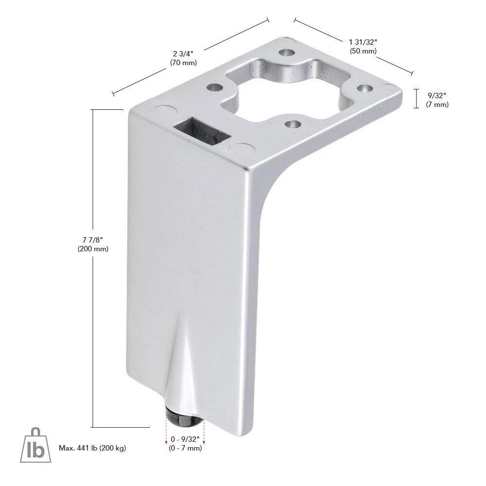 7 7/8 in. (200 mm) Chrome Zamak Furniture Leg with leveling Glide by Richelieu Hardware 7 7 7/8 in. (200 mm) Chrome Zamak Furniture Leg with leveling Glide by Richelieu Hardware - Image 5