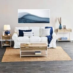 31.29 in. Coastal Oak Rectangle Particle Board Console Table with White Metal Frame and Woven Rattan Drawers by HOUSEHOLD ESSENTIALS -Richelieu Hardware Sales coastal oak finish household essentials console tables hh8266 1 31 1000