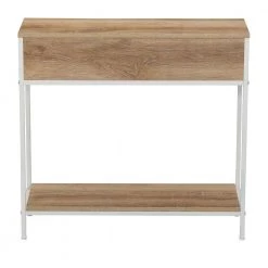 31.29 in. Coastal Oak Rectangle Particle Board Console Table with White Metal Frame and Woven Rattan Drawers by HOUSEHOLD ESSENTIALS -Richelieu Hardware Sales coastal oak finish household essentials console tables hh8266 1 4f 1000