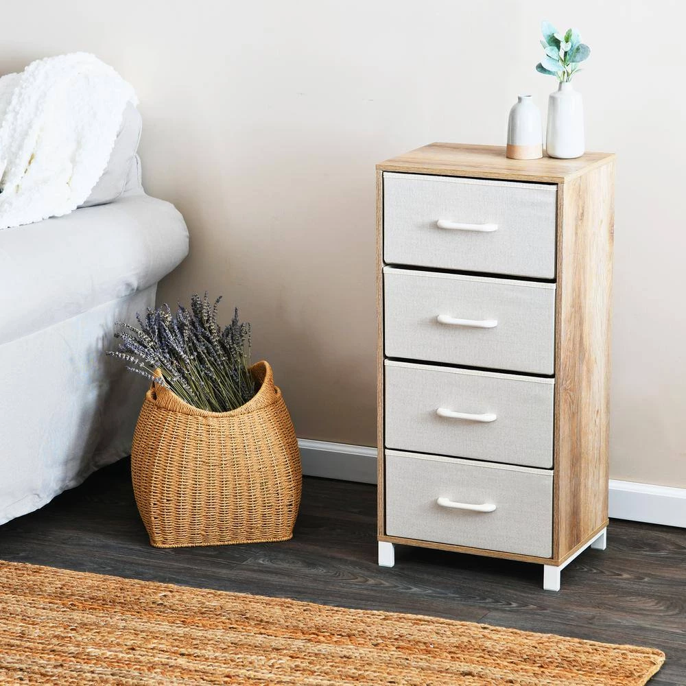 Hallway Narrow Coastal Oak 4-Drawer Chest 33.25 in. H x 16 in. W x 12 in. D by HOUSEHOLD ESSENTIALS 9 Hallway Narrow Coastal Oak 4-Drawer Chest 33.25 in. H x 16 in. W x 12 in. D by HOUSEHOLD ESSENTIALS - Image 7