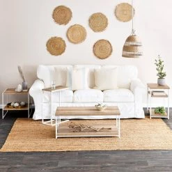 Jamestown 2 Tier Wide Rectangular Coffee Table MDF Top, 39.4" W x 15.75" H Coastal Oak by HOUSEHOLD ESSENTIALS -Richelieu Hardware Sales coastal oak household essentials coffee tables 8225 1 31 1000