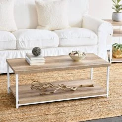 Jamestown 2 Tier Wide Rectangular Coffee Table MDF Top, 39.4" W x 15.75" H Coastal Oak by HOUSEHOLD ESSENTIALS -Richelieu Hardware Sales coastal oak household essentials coffee tables 8225 1 66 1000