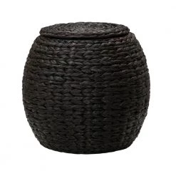 17 in. Barrel Basket Side Table in Hyacinth Dark Stain by HOUSEHOLD ESSENTIALS