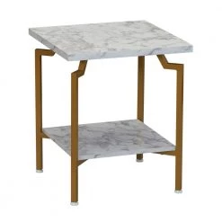 18.5 in. Square Crown White Marble Modern Wood Side Table by HOUSEHOLD ESSENTIALS