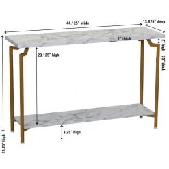43.7 in. White Marble-Like Rectangle Particle Board Crown Sofa Table with Gold Metal Frame by HOUSEHOLD ESSENTIALS -Richelieu Hardware Sales faux marble household essentials console tables hh8246 1 44 1000