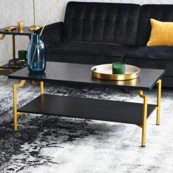43 in. Rectangle Crown Modern Wood Coffee Table in Black Oak, Particle Board by HOUSEHOLD ESSENTIALS -Richelieu Hardware Sales gold and black oak finish household essentials coffee tables hh8236 1 31 1000