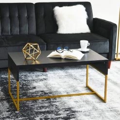 35.43 in. Black Oak Rectangle Particle Board Wrap Coffee Table with Gold Frame by HOUSEHOLD ESSENTIALS -Richelieu Hardware Sales gold and black oak finish household essentials coffee tables hh8273 1 31 1000